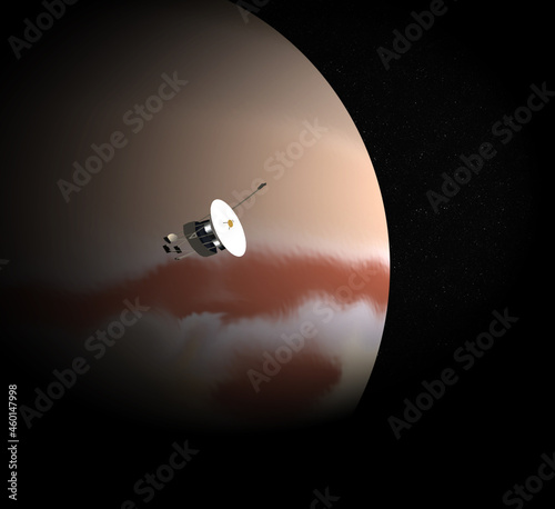 Fotografi Jupiter with the deep space probe Voyager fly by in deep space