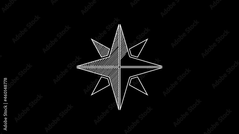 White line Wind rose icon isolated on black background. Compass icon for travel. Navigation design. 4K Video motion graphic animation White line Wind rose icon isolated on black background. Compass icon for travel. Navigation design. 4K Video motion graphic animation