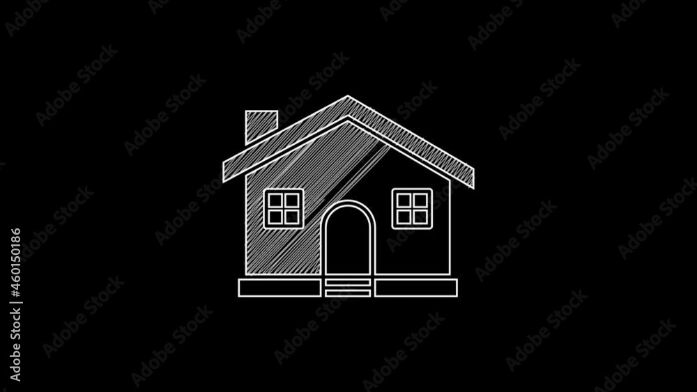 White line House icon isolated on black background. Home symbol. 4K Video motion graphic animation White line House icon isolated on black background. Home symbol. 4K Video motion graphic animation
