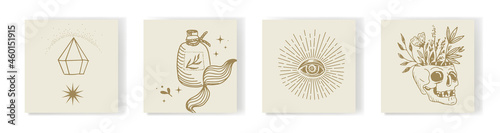 Mystical and magical symbols, template for social networks stories, vector illustration. Design backgrounds for social media.