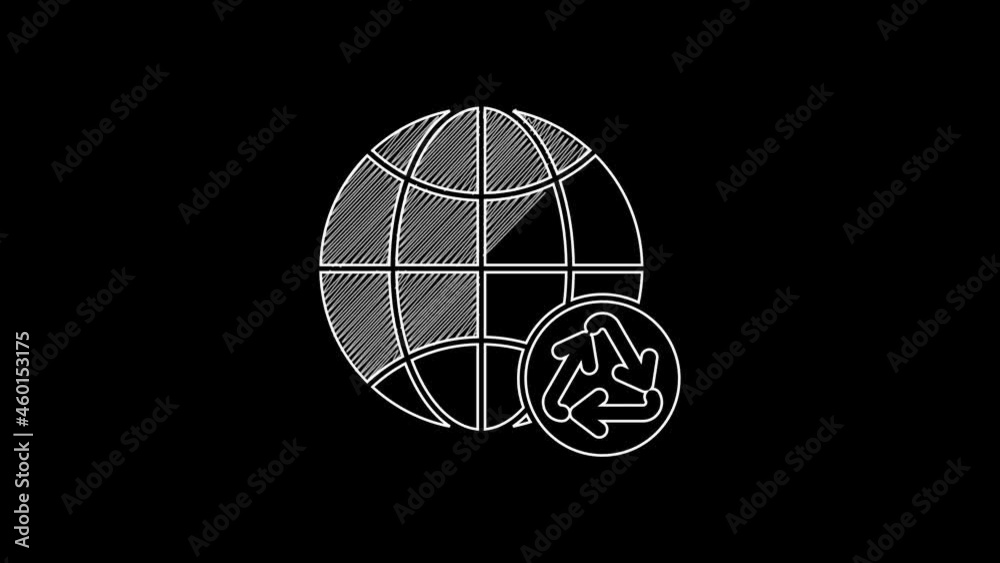 White line Planet earth and a recycling icon isolated on black background. Environmental concept. 4K Video motion graphic animation White line Planet earth and a recycling icon isolated on black background. Environmental concept. 4K Video motion graphic animation