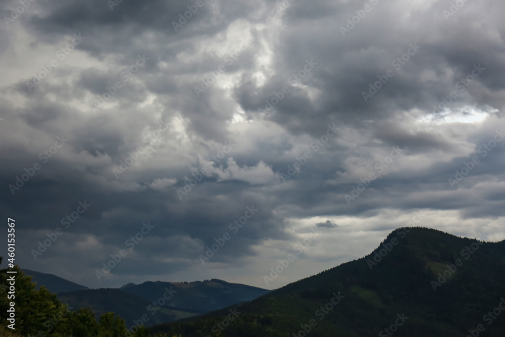 Picturesque view of cloudy sky over majestic mountain landscape