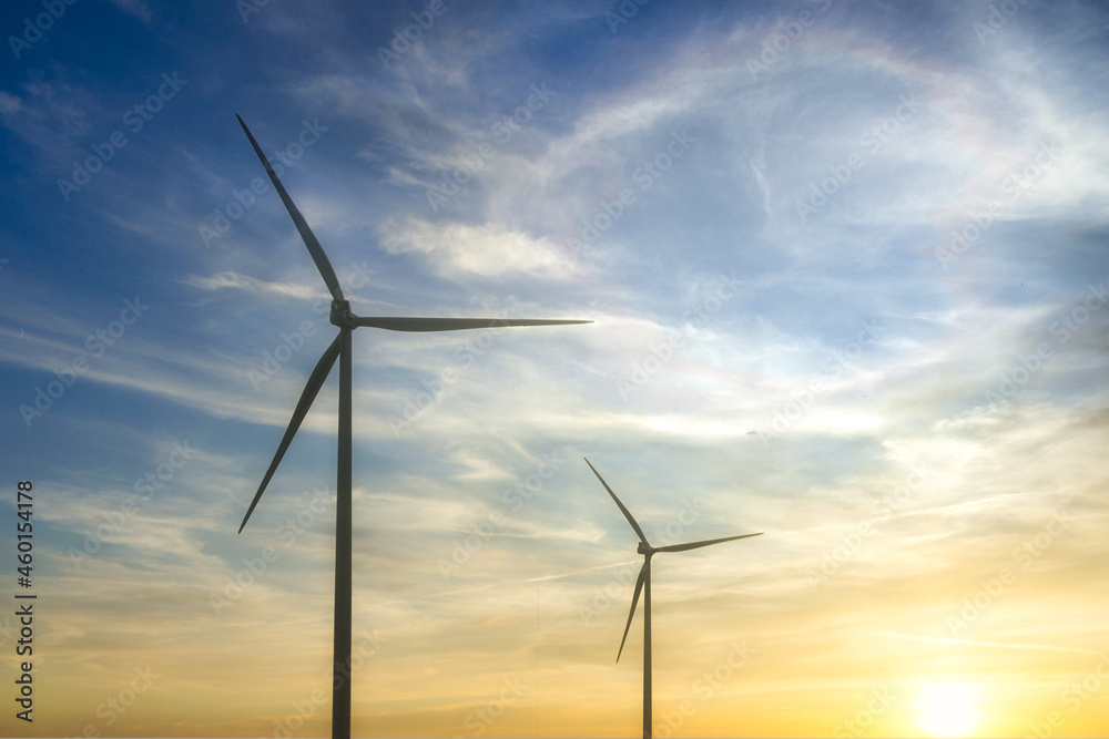 Wind turbines at sunset near Trelew in Chubut, Argentina Wind turbines at sunset near Trelew in Chubut, Argentina