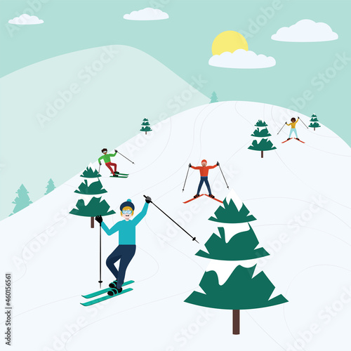 People skiing in mountains
