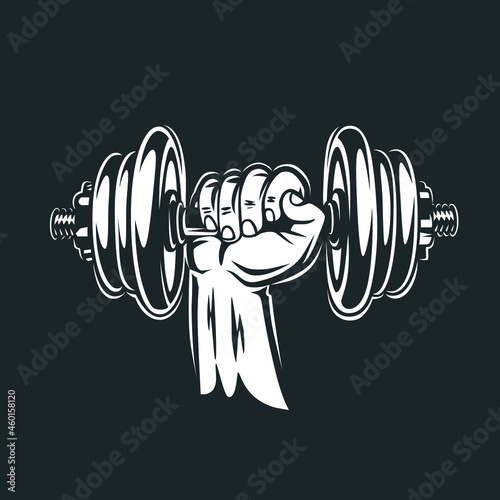 Hand holds a dumbbell.
