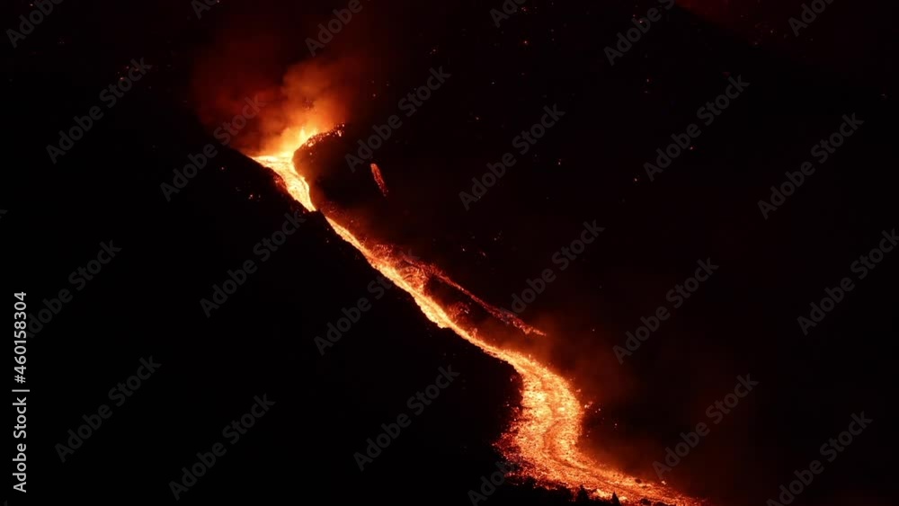 Erupción volcánica del volcán Cumbre Vieja en la Isla de La Palma en Las Canarias.