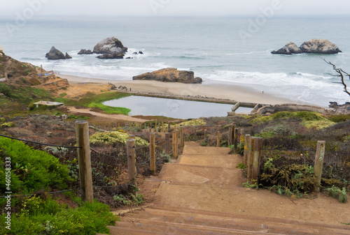 Photography Lands End County Park in San Francisco California, west coast, foggy summer morning, beautiful costal views