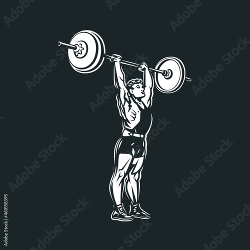 weight, builder, exercise, gym, lifting, silhouette, strength, strong, bodybuilder, bodybuilding, health, male, weightlifting, barbell, body, illustration, black, equipment, vector, jerk, weightlifter