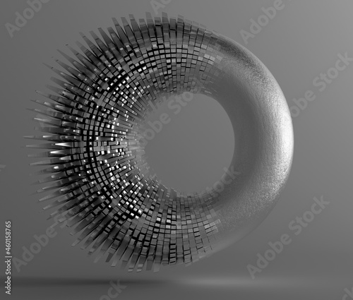 Cuadro en lienzo 3d render of monochrome black and white abstract art with surreal flying rough m