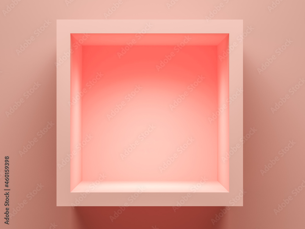 Concept empty illuminated showcase shelf 3D rendering Concept empty illuminated showcase shelf 3D rendering