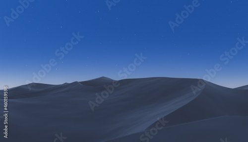 desert landscape of dunes with starry sky. 3d rendering