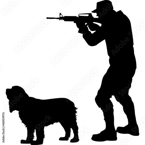 Hunter with English Cocker Spaniel Dog Silhouette Vector