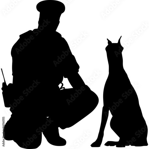 Police or Cop with Doberman Pinscher Silhouette Vector