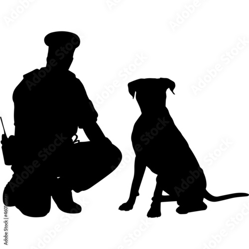 Police or Cop with Boxer Dog Silhouette Vector