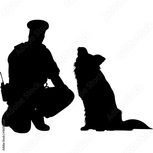 Police or Cop with Border Collie Silhouette Vector