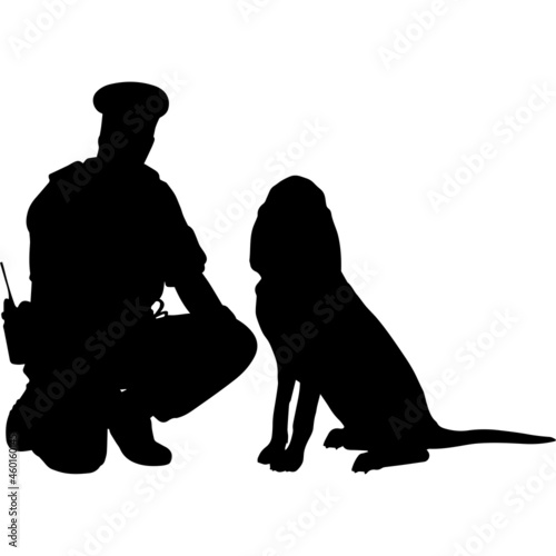 Police or Cop with Bloodhound Silhouette Vector
