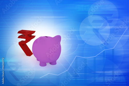 3d illustration rupee rupees rupay with piggy
 photo