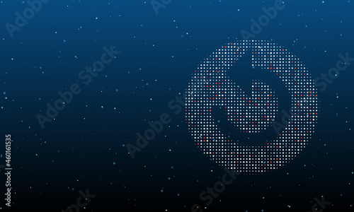 On the right is the replay media symbol filled with white dots. Background pattern from dots and circles of different shades. Vector illustration on blue background with stars photo