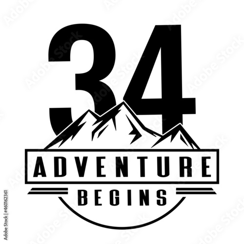 34 Adventure Begins, 34th Birthday thirty four Birthday, birthday party logo sign photo
