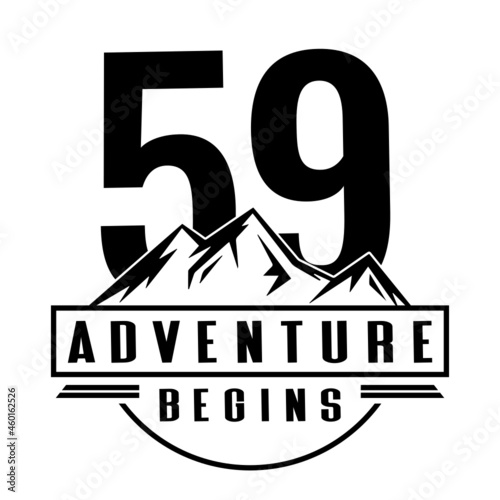 59 Adventure Begins, 59th Birthday fifty nine Birthday, birthday party logo sign photo