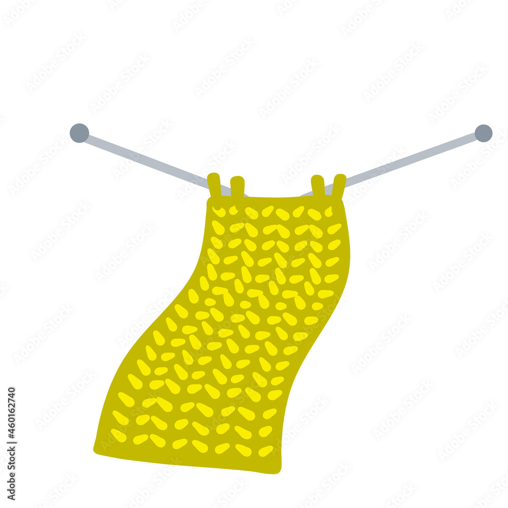 Knitting. Handmade hobby. Woolen threads and yarn. Flat cartoon illustration isolated on white Knitting. Handmade hobby. Woolen threads and yarn. Flat cartoon illustration isolated on white