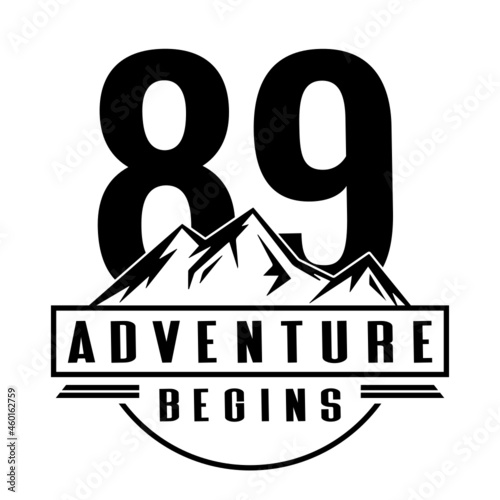 89 Adventure Begins, 89th Birthday eighty nine Birthday, birthday party logo sign photo