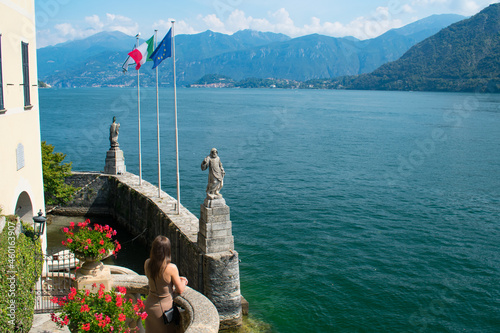 View from Famous Villa del Balbinello of Lake Como Italy. Featured in James Bond Films and cinema. Stunning manicured gardens. Lombardy region, Europe, Alps photo