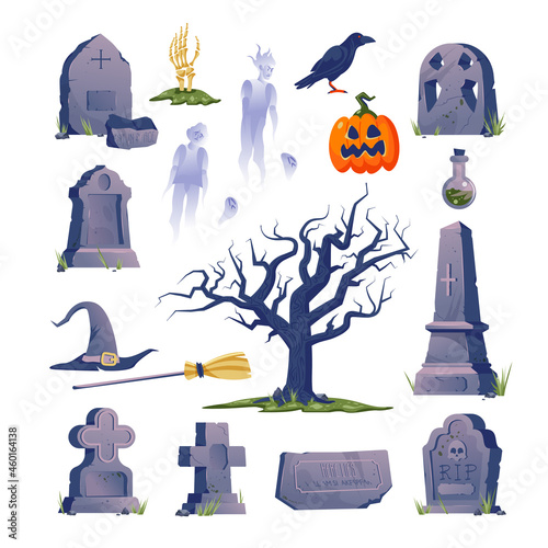 Cemetery Gravestone Halloween Icon Set