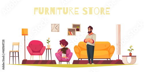 Furniture Store Cartoon Composition