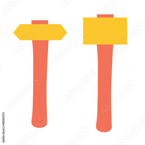 Set of hammers on an isolated background. Construction or renovation. Construction tools as a design element or logo. Flat design.