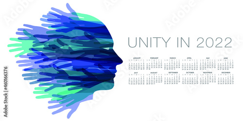 Unity in 2022.  A powerful unity 2022 calendar.  The face of unity made with hands.