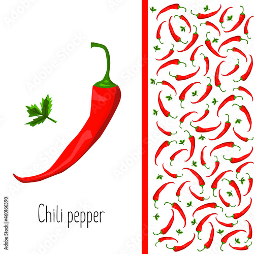 Chilli peppers with parsley pattern. Trendy flat illustration style. Great for textiles or paper.