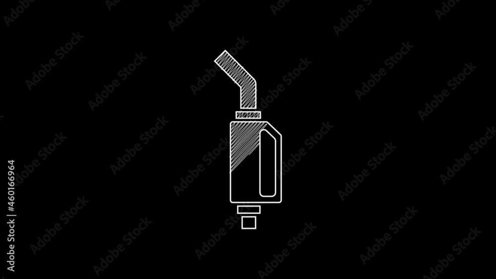 White line Gasoline pump nozzle icon isolated on black background. Fuel pump petrol station. Refuel service sign. Gas station icon. 4K Video motion graphic animation White line Gasoline pump nozzle icon isolated on black background. Fuel pump petrol station. Refuel service sign. Gas station icon. 4K Video motion graphic animation