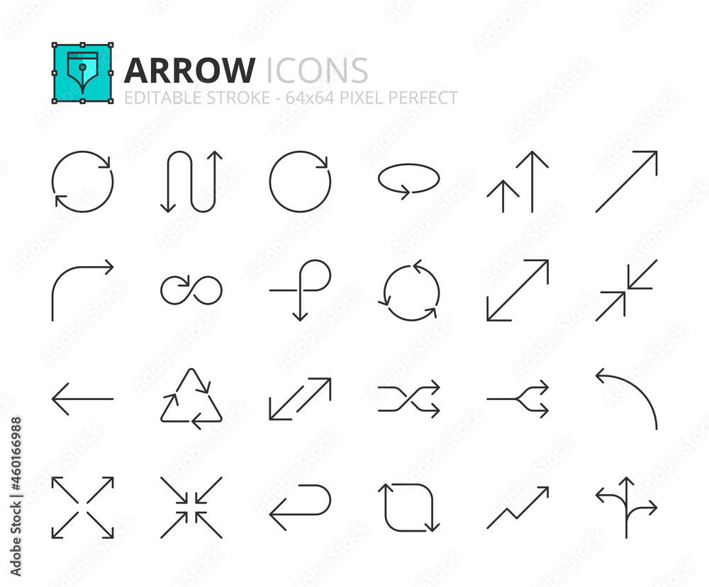 Simple set of outline icons about arrow. Interface elements.