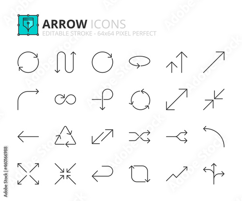 Simple set of outline icons about arrow. Interface elements.