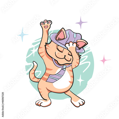 Cheerful dancing ginger cat is a cute print for T-shirts. photo