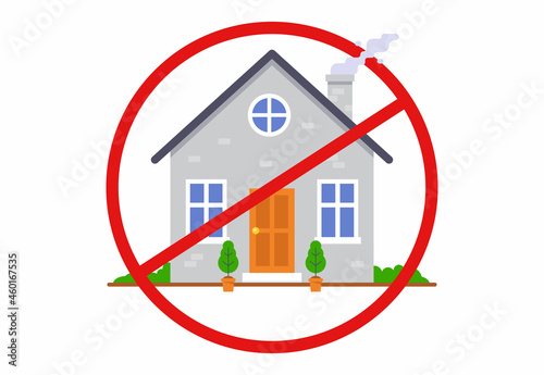 crossed out house symbol. a ban on entering the building. flat vector illustration.