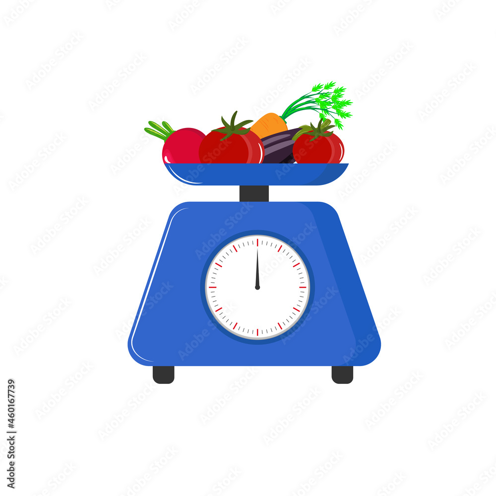Kitchen scale flat icon on white transparent background. Vector illustration