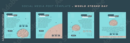 Set of social media post template with Brain design. World Stroke Day template design.