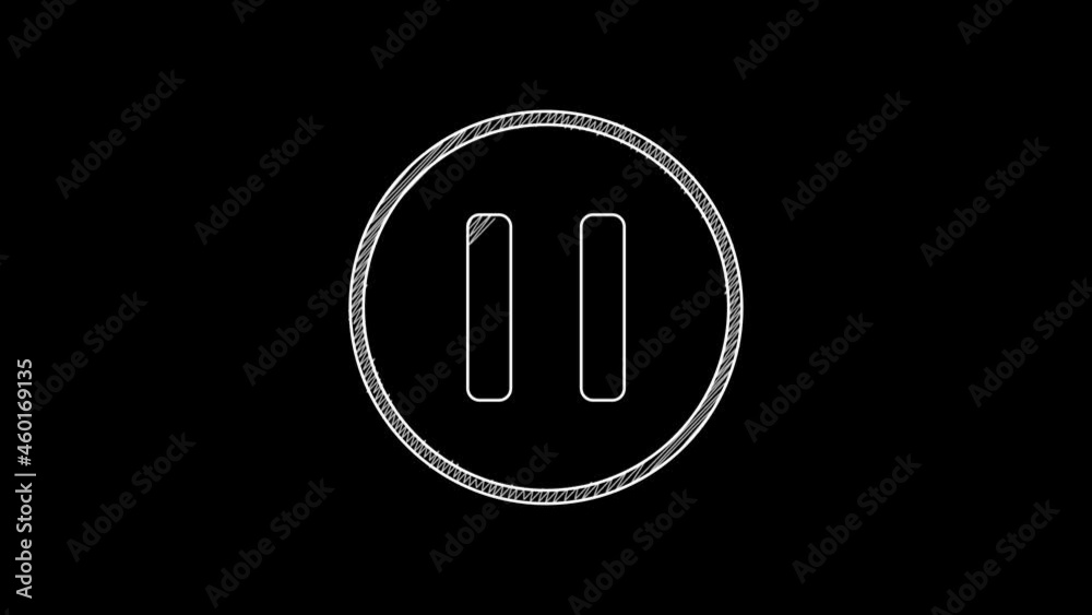 White line Pause button icon isolated on black background. 4K Video motion graphic animation White line Pause button icon isolated on black background. 4K Video motion graphic animation
