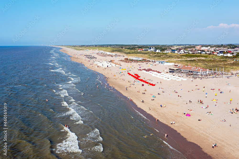 Aerial from the beach in Noordwijk aan Zee in the Netherlands