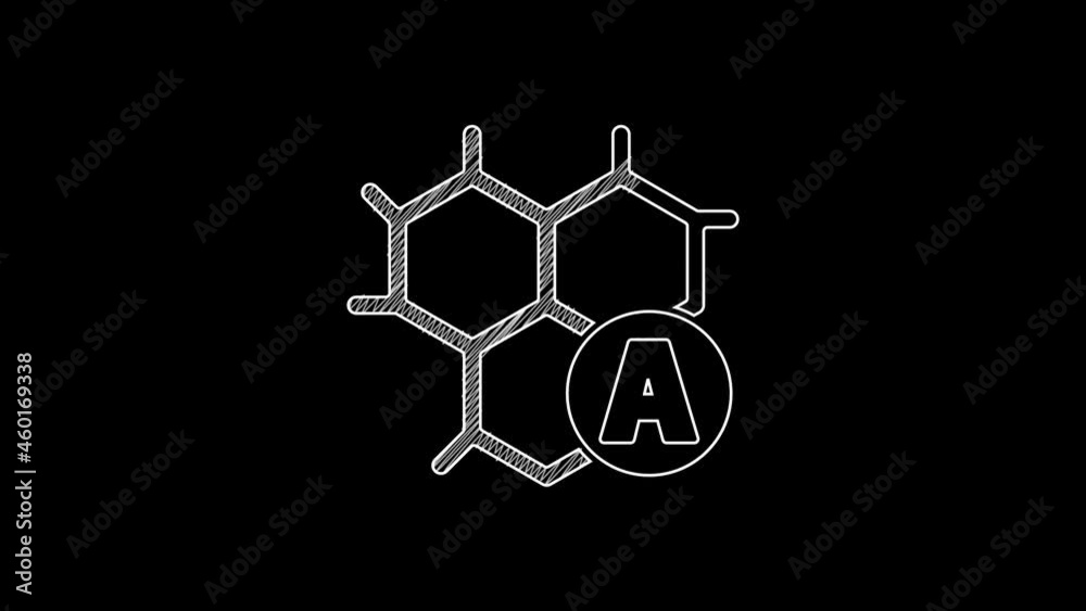 White line Chemical formula icon isolated on black background. Abstract hexagon for innovation medicine, health, research and science. 4K Video motion graphic animation