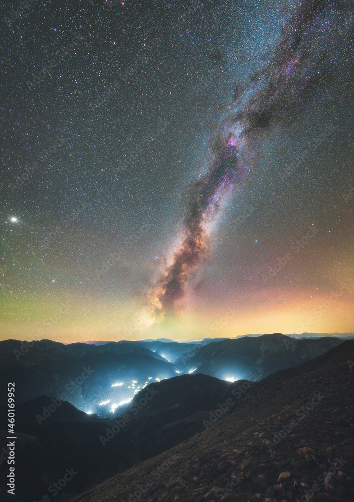 Glowing Milky Way Galaxy within Agrafa mountains	
