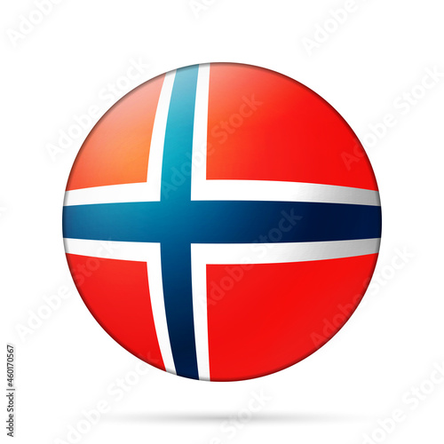 Glass light ball with flag of Norway. Round sphere, template icon. Norwegian national symbol. Glossy realistic ball, 3D abstract vector illustration highlighted on a white background. Big bubble