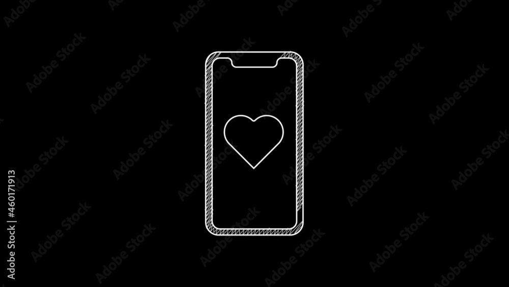 White line Mobile phone with heart icon isolated on black background. Valentines day. 4K Video motion graphic animation White line Mobile phone with heart icon isolated on black background. Valentines day. 4K Video motion graphic animation