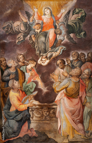 ROME, ITALY - SEPTEMBER 1, 2021: The fresco of Assumption in the church Santa Maria in Monserrato by Francesco Nappi (1624 - 1626).