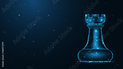 Chess rook line connection. Low poly wireframe design. Abstract geometric background. vector illustration.