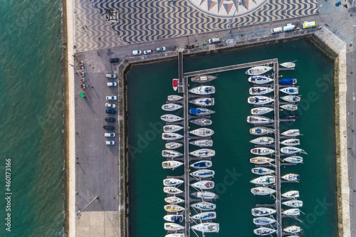 Portugal, Lisbon, Overhead view of rows of boats at marina Doca do Espanhol photo