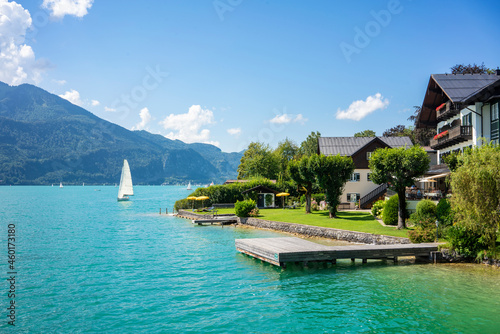 Austria, Houses at Wolfgangsee in summer
