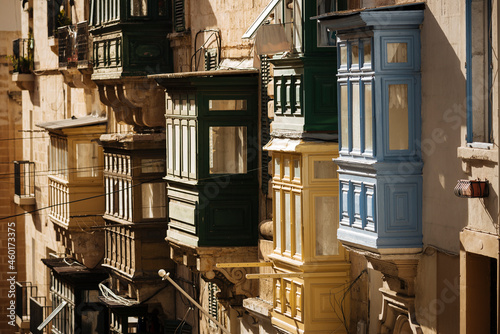 Malta, Valletta, Old town houses with oriel windows photo